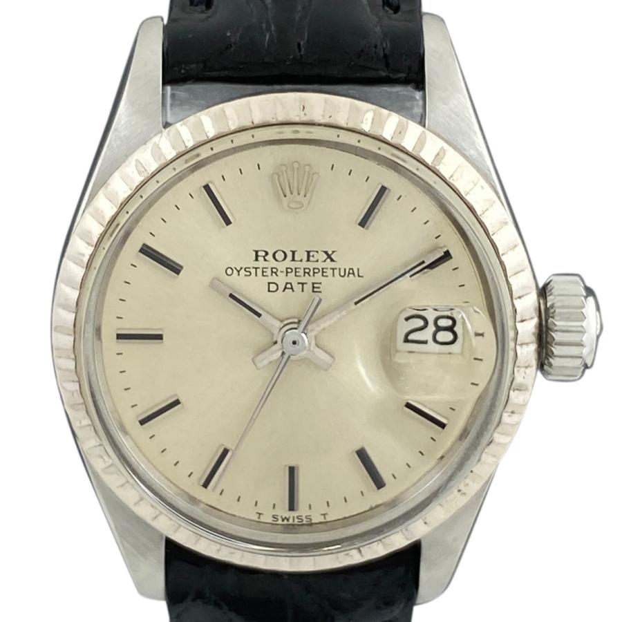 ロレックス ROLEX オイスターパーペチュアル デイト 6516 腕時計 SS レザー 自動巻き シルバー レディース 中古  ラッピング可｜kaipre